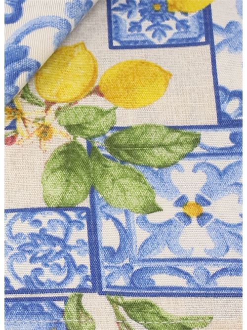 tovaglia 12 posti con limoni e maioliche azzurre Capri Me | TOMAIOLI1AZZURRO